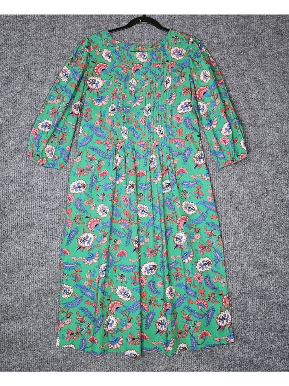 Clare V Francoise Floral Paisley Midi Dress L Pockets Cotton Pintuck Pleats